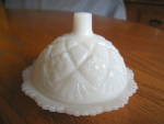 Small milk glass butter dish. Child, doll or salesman's sample size. No chips or cracks. Stands 3 tall x 3.5 wide. 12/08#esa