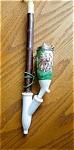 Awesome vintage porcelain pipe. Porcelain bowl with a bone? bit, and wood stem. This is likely German. The porcelain bowl appears to be hand painted and features 2 horses, 2 colonial dressed gents, an...