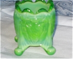 Boyd Glass Old Sleepy Eye slag toothpick. c.1978-1983, Boyd Glass Co. Lovely little green slag footed glass toothpick holder with the phrase, Old Sleepy Eye on the top with a picture of an Indian and ...