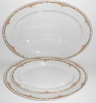 This is an offering for a Nagoya Shokai pink roses with gold border set of three platters including a 11-1/2", a 13-3/4", and a 16" platter.  The 11-1/2" platter had two chips on t...