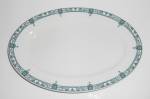 This is an offering for a pristine McNicol 11-5/8" by 7-7/8" wide platter in the green Carlton pattern. <BR><BR>D.E. McNICOL VITRIFIED CHINA CLARKSBURG W. VA CARLTON DESIGN PATENTED ink mark...