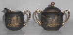 This is an offering for a pristine and GORGEOUS black with gold decorated demitasse creamer and sugar bowl with lid set. <BR><BR>Very fine gold hand decoration.  <BR><BR>Marked as seen. <BR><BR>Not th...