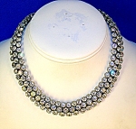 English 3 rows claw set  Crystal/Rhinestones 50s Vintage necklace purchased many years ago in England 22 Inches and 3/4 inch wide set in heavy rhodium silver tone which is very pliable not 'stiff'.  