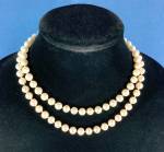 14K Yellow Gold Diamond Pearls Clasp 2 Row Cultured Pearls 15 3/4 inches and 16 3/4 Inches 5/8 Inch clasp Pearls 7.4mm
