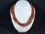 5 strand Orange Coral and Turquoise Necklace 