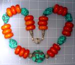 24 Inch Necklace Copal Amber Chinese Turquoise and Sterling Silver beads round silvertone crystal clasp amber beads are 1 inch wide Turquoise beads 1 1/4 inches. The necklace was designed by a Gentlem...