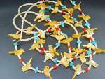 Navajo Golden Carved Birds Sleeping Beauty Turquoise Coral Heishi Necklace 2 strands 26  and 32 inches each bird 7/8 inches long by 3/8 inches tall and 1/8 inches wide. 