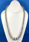 Larry Pinto Sterling Silver Navajo Pearls Necklace 27 Inches end to end 130 Grams Hook Clasp and L P on top of bead near clasp