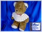 18-inch cuddly brown teddy bear crochett collar and a plaid bow tiewith a .  Vintage 1984 ~ made by Emotions (div of Mattel) ~ in very good clean condition with tush tag intact.<BR><BR>