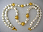 Napier Faux Pearls and Gold Beads 2 Rows 18 inches one slightly smaller beads in great condition clasp has Pat 4774743