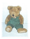 Really cute 11 Inch Boyds Bearweazr Bear wearing a pair of green corduroy overalls. He is in good condition and lives in a smoke free home.