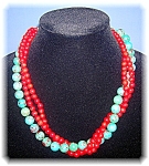 Colorado Artist Necklace 21 Inch  Coral and Chinese Turquoise  2 strands of coral beads are approx 7mm Turquoise beads 11mm Sterling Silver cones and Toggle Clasp. This necklace was Custom Made by an ...