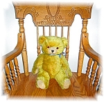 Antique Golden Mohair fully jointed teddy bear stands 15 inches tall with vintage  velvet pads on his feet and paws Brown glass eyes  HE HAS A  growler mechanism that sounds when you turn him over in ...