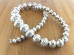 Larry Pinto Navajo Pearls Sterling Silver Necklace Graduated Largest Bead 1 Inch with Hook Clasp 94 Grams.