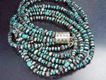 Navajo 6 Strands Green Kingman Turquoise and Sterling Silver Navajo Pearls Necklace 17 3/4 inches Barrel Beads Endings with Stars and Large Hook Clasp.