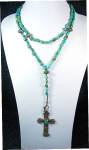 Peruvian Silver Reversible Cross with Turquoise center stone Turquoise and Tribal Silver Beads Necklace 43 inches Center pendant 4 inches Cross 3 1/2 inches long 2 Wide