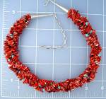 Red Spiny Oyster and  Turquoise nugget Beads necklace with Sterling Silver points and a Sterling Silver Extender. There is a Hook clasp on the necklace and it is 3/4 of an inch wide. 4 Strands of bead...