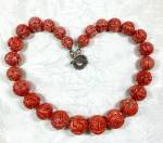 Carved Coral Graduated Necklace 20 Inches end to end Center Bead 7/8 Inch smallest Bead 14mm Large Sterling Silver Toggle Clasp
