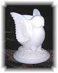 Beautiful and very detailed WESTMORLAND white milk glass toothpick holder.  The owl has fluffed out wings and he holds the milk glass basket on his back.  The piece is 3 inches tall and 2 3/8 inches w...