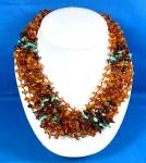 Cognac Amber Kingman Turquoise 12 Strand Necklace Amber with a Square Toggle Clasp 20 Inches end to end 12 Strands 116 Grams