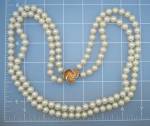 2 Rows Glass Pearls Gold Tone Clasp 22 Inches Pre Owned. back of clasp is white which I think nail polish has been applied to for allergy.