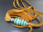 Colorado Artist Made and Designed Turquoise Deerskin Leather Crystals Necklace26 Inches long 6 1/2 inch Tassel Pendant