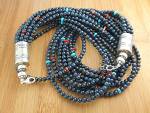 10 Strand Lapis Turquoise Spiny Oyster Beads with Large Ethnic Design Drum Cap Ends and Sterling Silver Beads 2 inch extender and a Lobster Clasp. 
