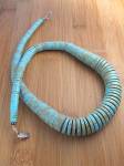 Kingman Turquoise Pawn Necklace 20 inches with a Hook Clasp and 3/4 inch wide. It is Strung on Heavy thread with a Tag CM