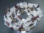 Crystal Silver Tone 3 Strand Necklace Garnet and Topaz Colors and a Toggle Clasp