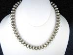 Navajo Sterling Silver 10mm Beads Necklace 17 Inches Each Bead Beautifully Patterned and Signed in a Disc SL hook Clasp