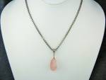 Sterling Silver 16 inch Box Link Necklace Italy Faceted 1 3/4 inch Rose Quartz Pendant Signature on Necklace I cannot read.