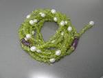 Freshwater Pearls Charoite Peridot Lariat Necklace 60 inches.