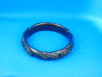 Black Bakelite Carved Bangle 2 5/8 inches inner diameter 5/8 inches wide.