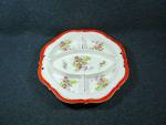 Japan Serving Dinner plate is divided into 5 sections with roses all over and is burnt orange color with thin gold lines.<BR>Holes in it where it could go on a wall.The gold trim some signs of age wea...