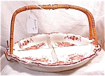 Very nice 4 section tidbit tray with a bamboo handle. Marked Handpainted in Japan..red laurel leaf mark.  Lovely orange and gold floral designs. Very nice for a Harvest or Thanksgiving table. Perfect ...