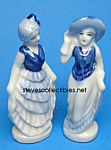 These two ladies are about 3 3/8" tall.  White porcelain with gorgeous blue coloring.  No damage or problems of any kind.  Marked JAPAN.  <BR><BR>Keywords - gifts gift figurines collectible colle...