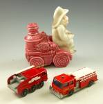 This great instant collection includes:<BR><BR>1. Lesney No. 29 Fire Pumper Truck (Matchbox Toy 1:64) with ladder and hose.  Some paint wear; see images. <BR><BR>2. Lesney No. 63 Foamite Crash Tender ...