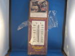 The picture on this thermometer is from the cover of a 1903 Rawleigh Almanac Cookbook.  Still has part of the original plastic cover.  6" X 16" and has a few water drops on the very top, but...