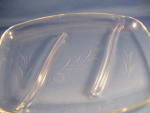 Great etched glass serving platter with an Art Deco style.  Platter is 10" X 7" and in excellent condition.