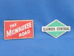 What a find.  These great toy train signs are usually so damaged they are thrown away.  Both signs are in excellent condition.  The Milwauke Road sign is 3 1/2" X 2 1/4", and the Illinois Ce...