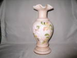 This soft colored Baroque Floral on Sunset Overlay Vase 3213 S6 was part of Fentons June Supplement in 2002.  Standing approximately 8 " tall the Sunset color overlayed on a base of milk glass ...
