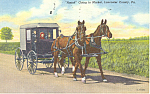 Description: -Amish Family Buggy Going to Market<BR>Item Specifics:  Postcard<BR>Postcard Type:--Linen Postcard (ca.1930-1945)<BR>Card Dated: -PM 1956<BR>Postmarked at: --Lancaster, Pennsylvania<BR>Vi...
