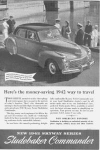 This B&W advertisement is from the Studebaker Corp and features the 1942 Studebaker Skyway SeriesCommander . Here's the money saving 1942 way to travel! This ad was taken from a National Geographic ma...