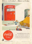 This original ad was taken from the National Geographic Magazine, Aug 1948, Drive Refreshed Have a Coke....This ad is in good condition considering its age,scuffed, and that it was a back  cover ad. 