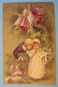 Best Wishes Postcard W/2 Children Under Flower