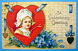 St. Valentine's Greeting Postcard With Girl's Face