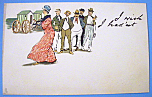 Write Away Postcard By Tuck's W/lady In Red Walking