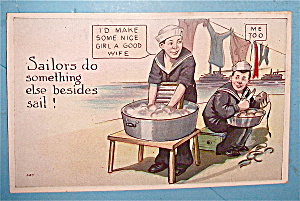 Sailor Washing Clothes/sailor Peeling Potatoes Postcard