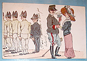Military Man With His Woman Postcard