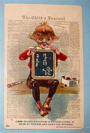 A Boy Sitting With A Chalkboard Postcard